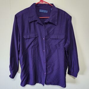 Karen Scott II Purple Button Down Blouse Women’s 1X Long Sleeve Pocket Spring